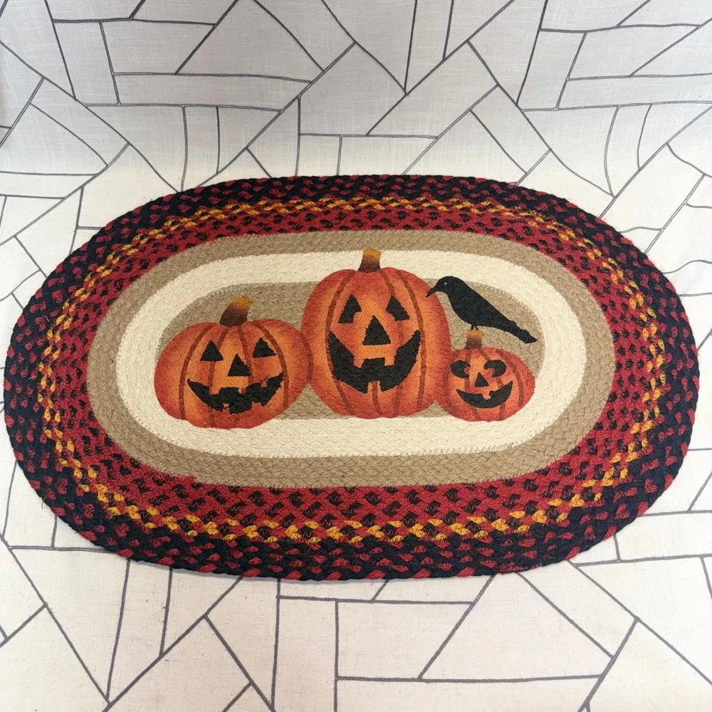 Capitol Earth Rugs Halloween Jute Rug 20x30 Jack O Lantern Crow Suzanne Pienta